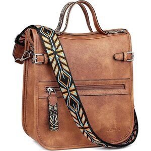 Women’s 1Brown Retro Style Leather Purse Crossbody Bag Handbag Wide